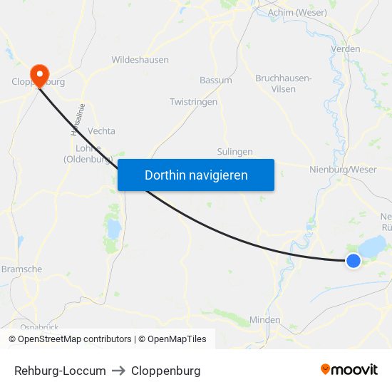 Rehburg-Loccum to Cloppenburg map
