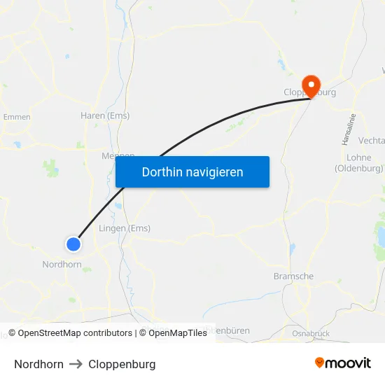 Nordhorn to Cloppenburg map