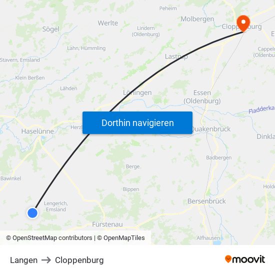 Langen to Cloppenburg map