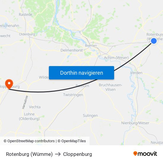 Rotenburg (Wümme) to Cloppenburg map