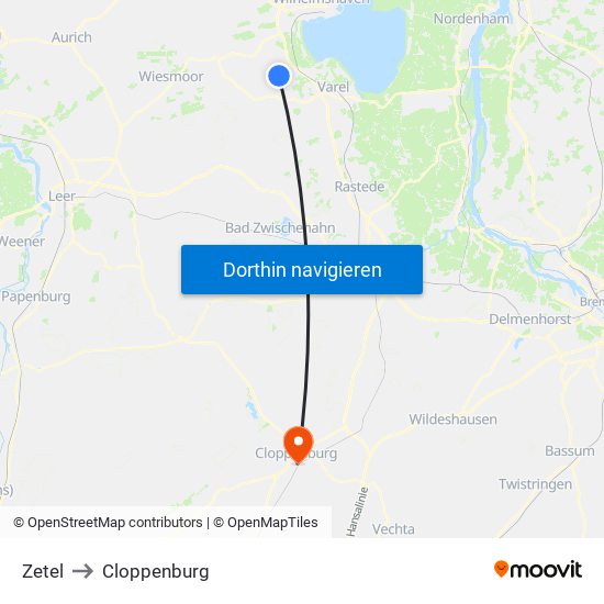 Zetel to Cloppenburg map