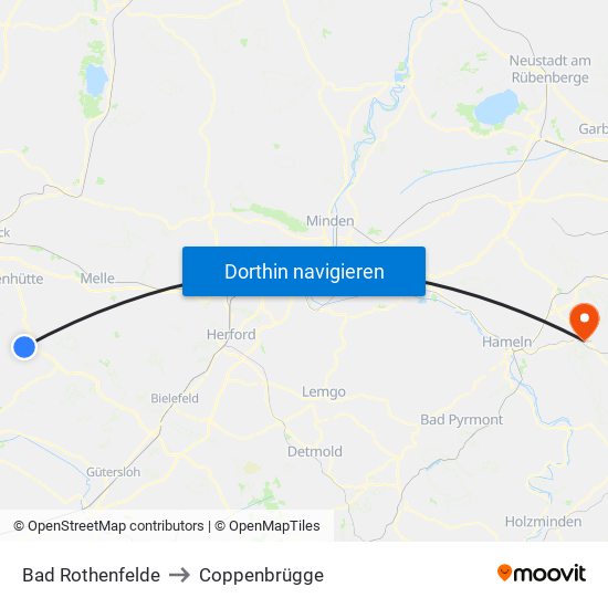 Bad Rothenfelde to Coppenbrügge map