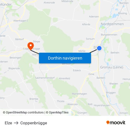 Elze to Coppenbrügge map