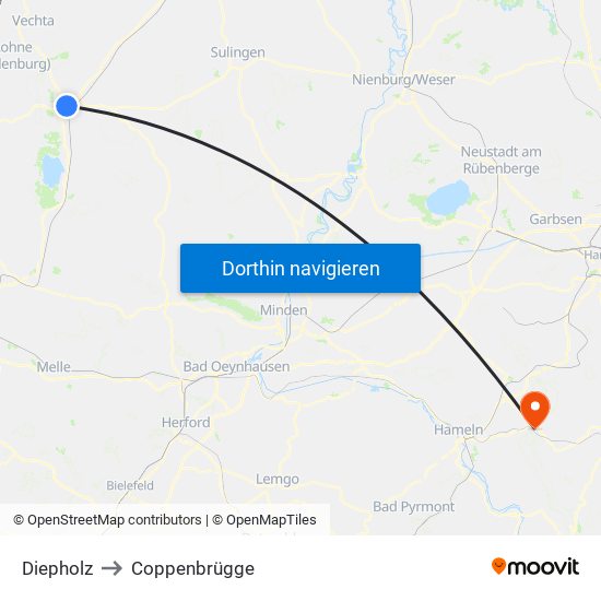 Diepholz to Coppenbrügge map