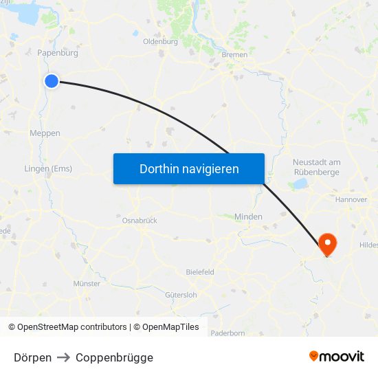 Dörpen to Coppenbrügge map