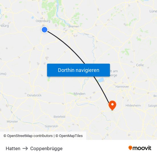 Hatten to Coppenbrügge map