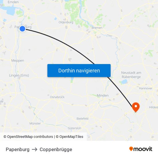 Papenburg to Coppenbrügge map