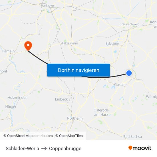 Schladen-Werla to Coppenbrügge map