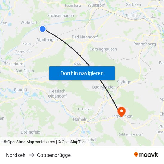 Nordsehl to Coppenbrügge map