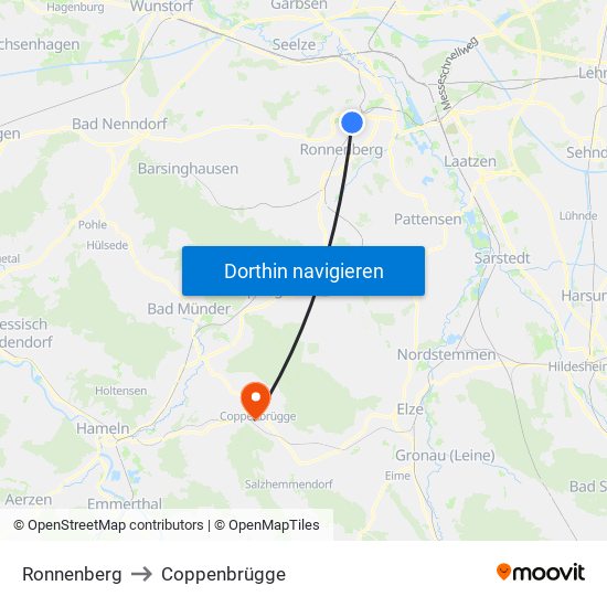 Ronnenberg to Coppenbrügge map