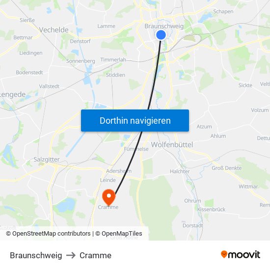 Braunschweig to Cramme map