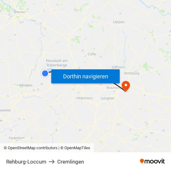 Rehburg-Loccum to Cremlingen map