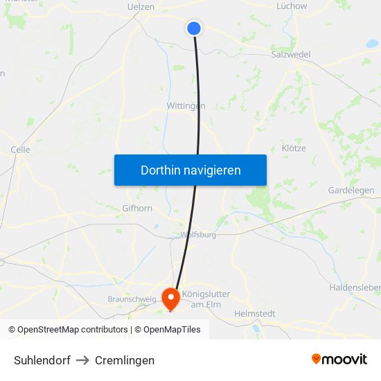 Suhlendorf to Cremlingen map