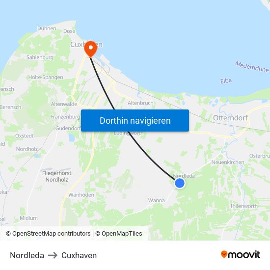 Nordleda to Cuxhaven map