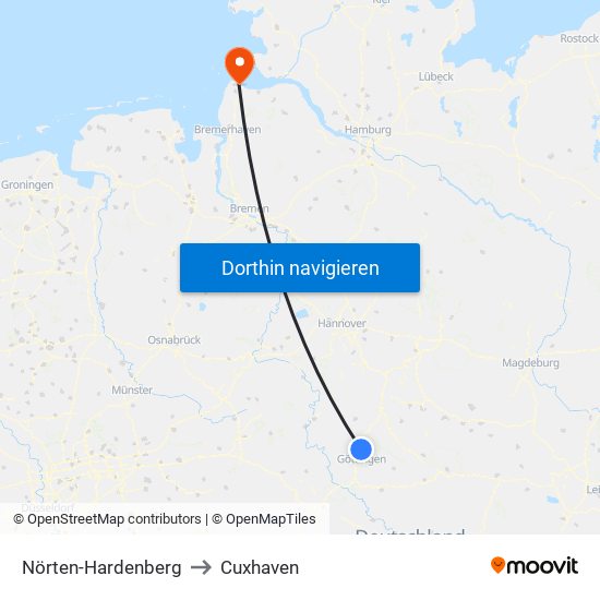 Nörten-Hardenberg to Cuxhaven map