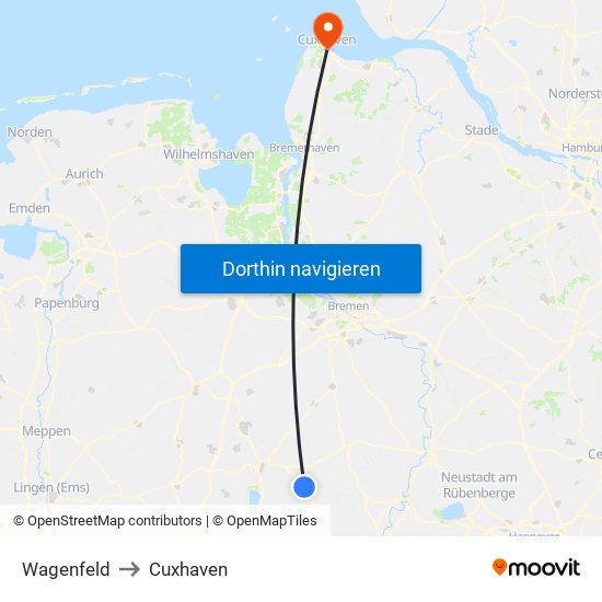 Wagenfeld to Cuxhaven map