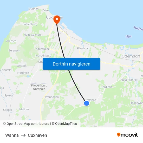 Wanna to Cuxhaven map