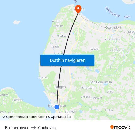 Bremerhaven to Cuxhaven map