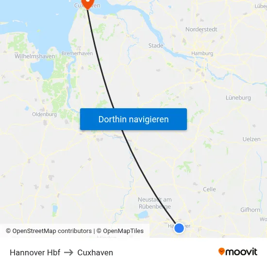 Hannover Hbf to Cuxhaven map
