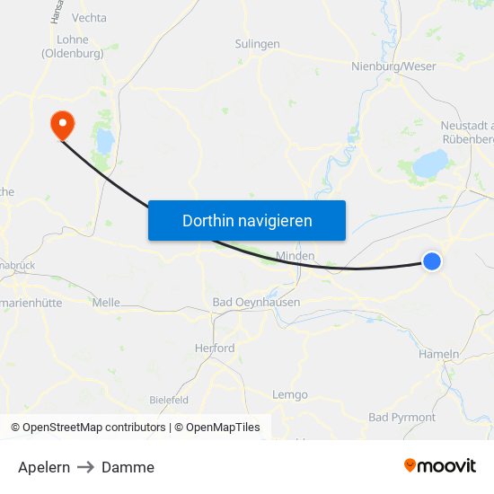 Apelern to Damme map