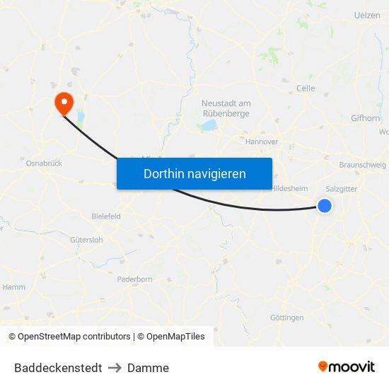 Baddeckenstedt to Damme map