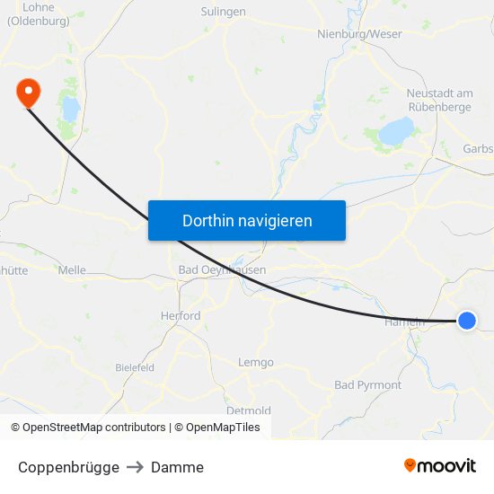 Coppenbrügge to Damme map