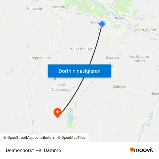 Delmenhorst to Damme map