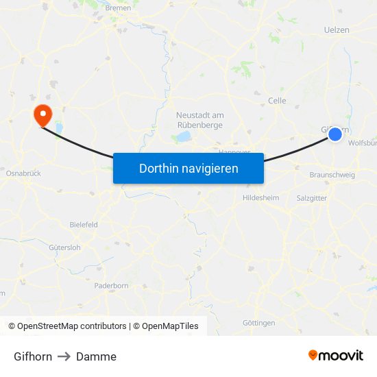 Gifhorn to Damme map