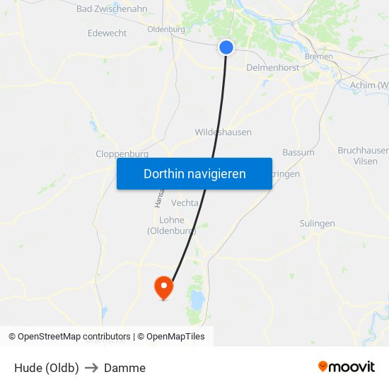 Hude (Oldb) to Damme map