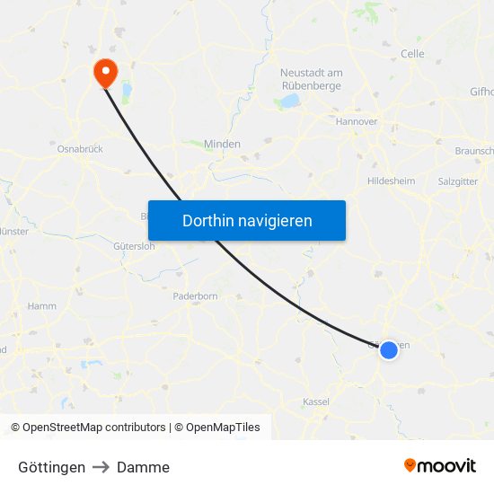 Göttingen to Damme map