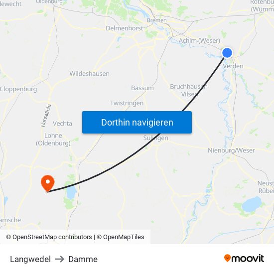 Langwedel to Damme map