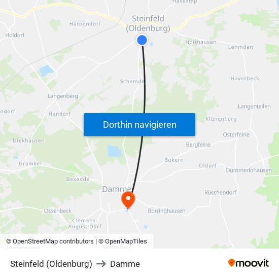 Steinfeld (Oldenburg) to Damme map