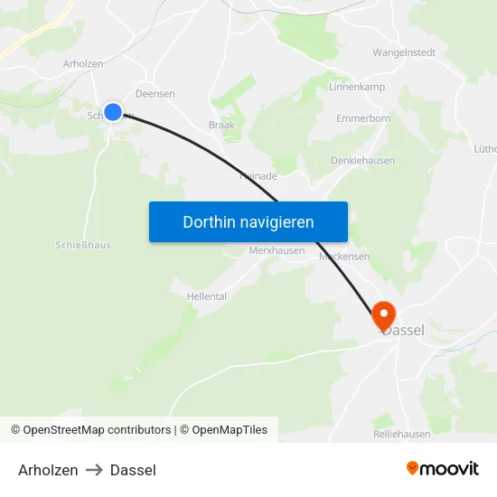 Arholzen to Dassel map