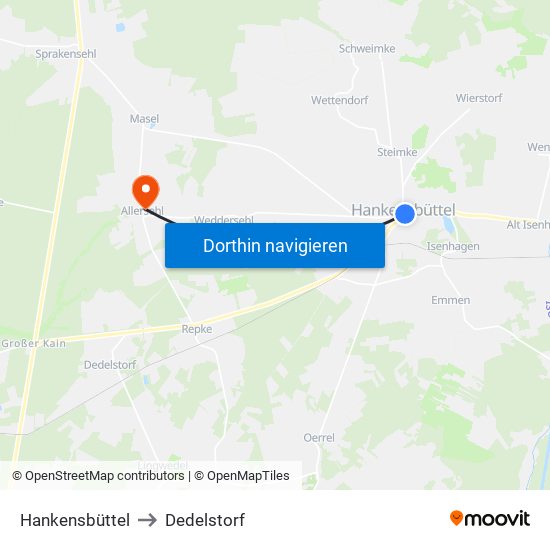 Hankensbüttel to Dedelstorf map