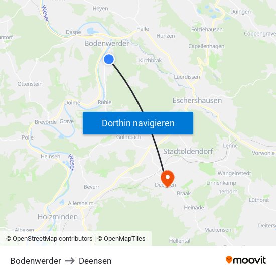 Bodenwerder to Deensen map