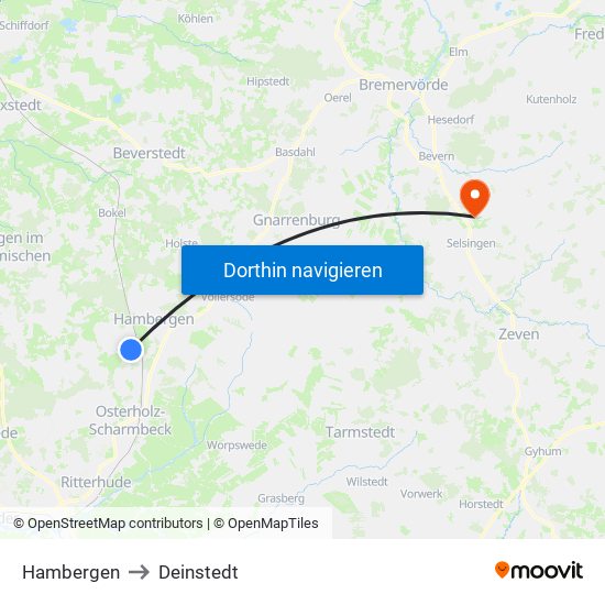 Hambergen to Deinstedt map