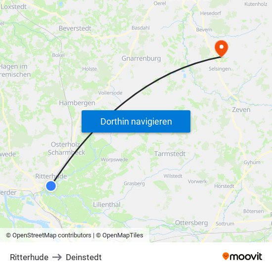 Ritterhude to Deinstedt map