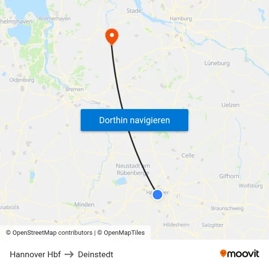Hannover Hbf to Deinstedt map