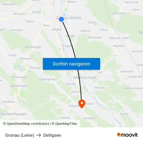 Gronau (Leine) to Delligsen map