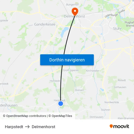 Harpstedt to Delmenhorst map