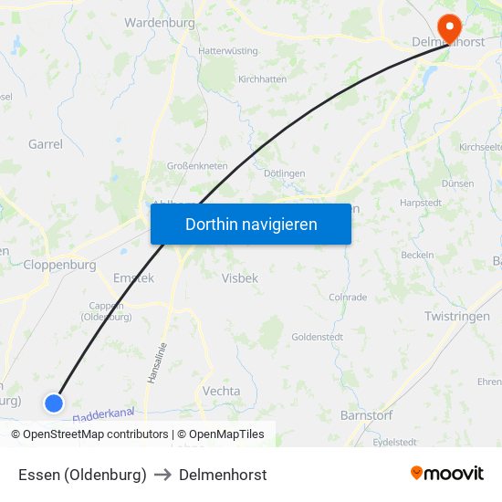 Essen (Oldenburg) to Delmenhorst map