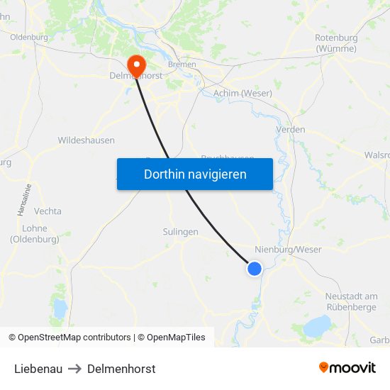 Liebenau to Delmenhorst map