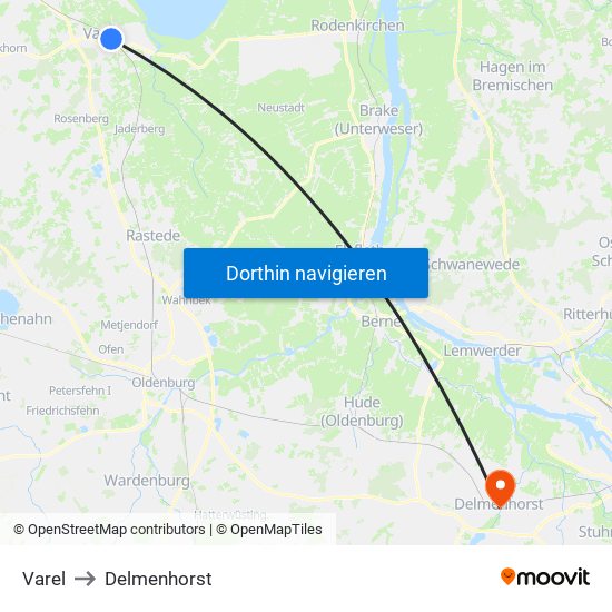 Varel to Delmenhorst map