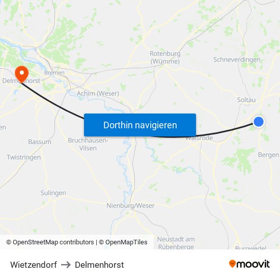 Wietzendorf to Delmenhorst map