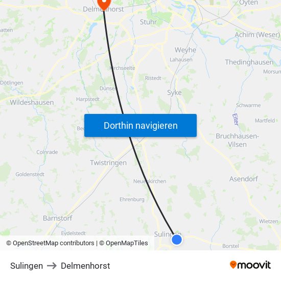 Sulingen to Delmenhorst map