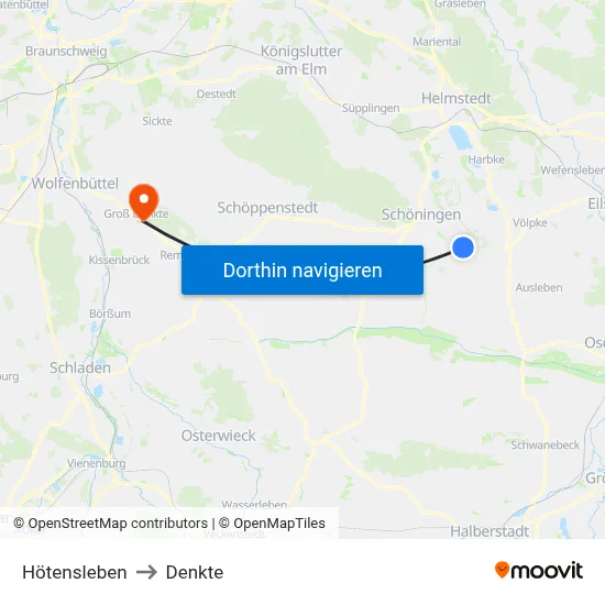 Hötensleben to Denkte map