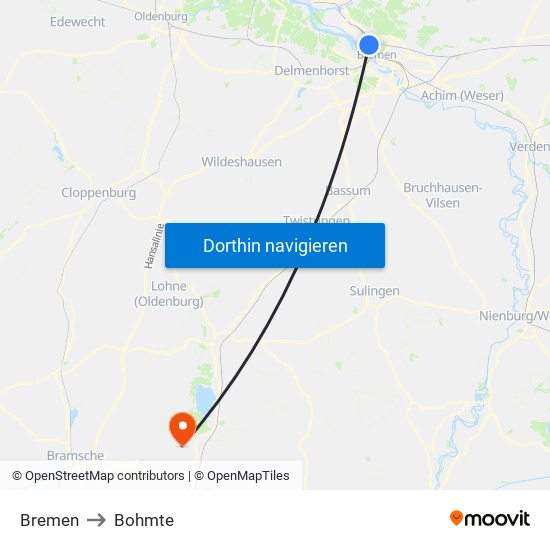 Bremen to Bohmte map