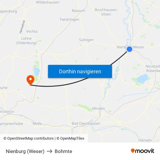 Nienburg (Weser) to Bohmte map