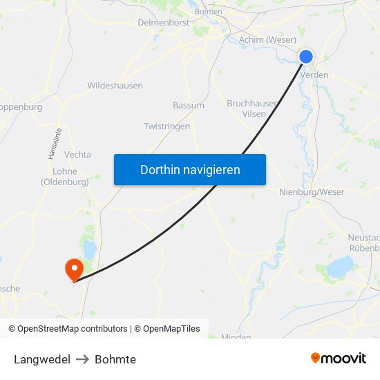 Langwedel to Bohmte map