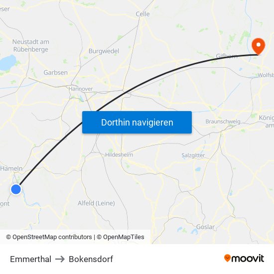 Emmerthal to Bokensdorf map